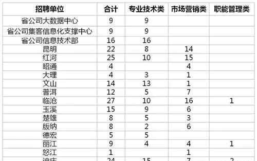 中國移動云南分公司 中國移動云南分公司全省招聘公告