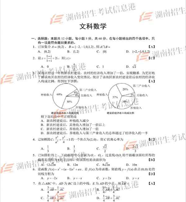 安徽高考估分 2018高考安徽全國(guó)卷1文科數(shù)學(xué)試題及答案出爐 考生可在線(xiàn)估分