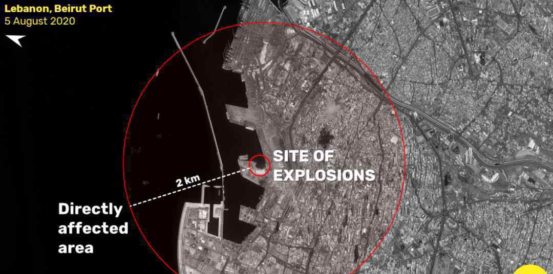 黎巴嫩大爆炸前后衛(wèi)星圖對比 2700余噸硝酸銨爆炸威力有多可怕