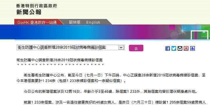 香港新增28例新冠肺炎確診病例 累計(jì)確診1234例