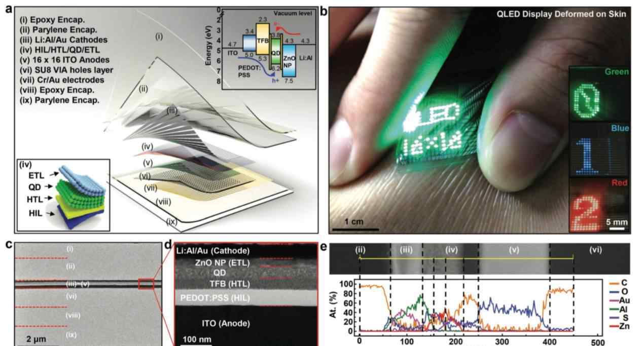 超薄液晶 Advanced Materials: 貼在皮膚上的超薄QLED顯示屏