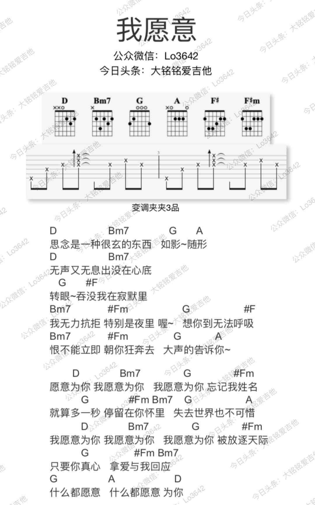 我愿意吉他譜 《我愿意》吉他和弦譜