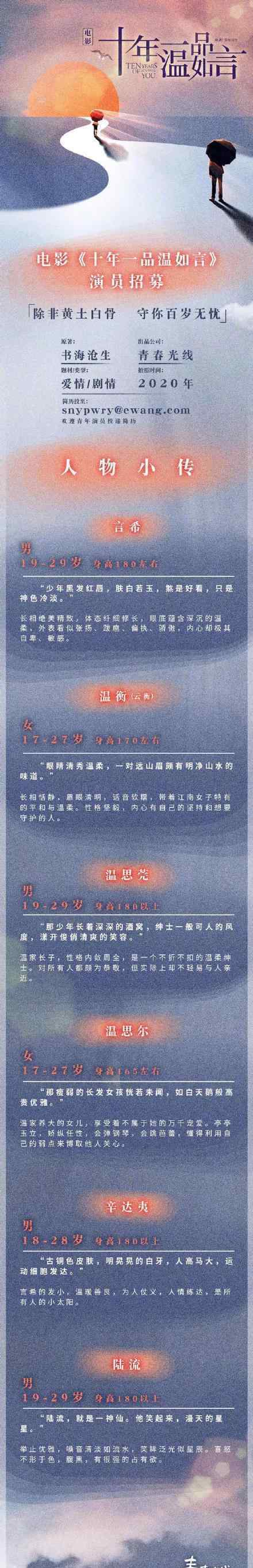 十年一品溫如言影視化 再一小說(shuō)拍成電影演員招募表（圖）