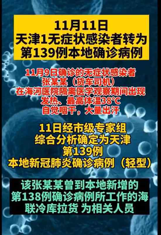 天津一無癥狀感染者轉(zhuǎn)為確診病例 確診病例詳情