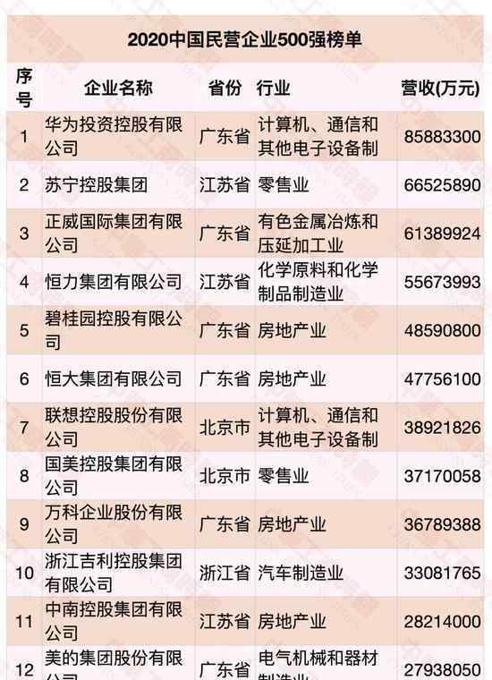 2020中國民營企業(yè)500強(qiáng)出爐 前10是哪些企業(yè)