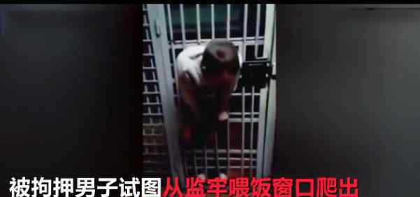 囚犯鉆送餐口越獄被卡住 下半身都卡在牢房內樣子十分滑稽