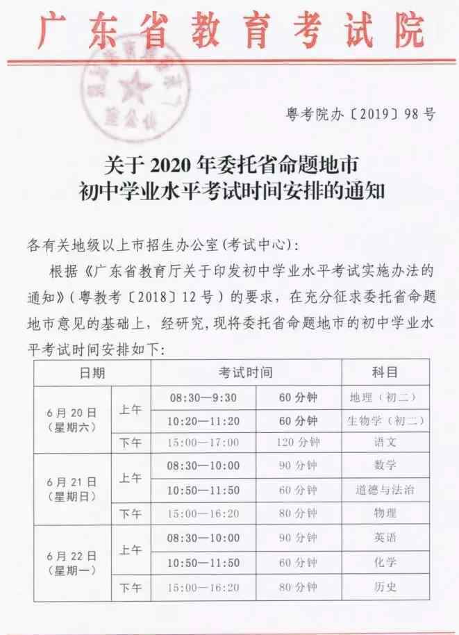 廣東中考時間 注意！2020廣東中考日期定了！數(shù)學、英語等科目考試時長有調(diào)整