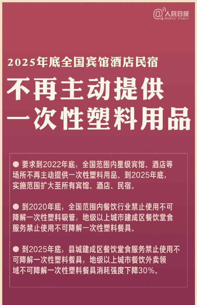 2025年底全國酒店不主動(dòng)提供一次性塑料用品！今年底禁一次性塑料吸管