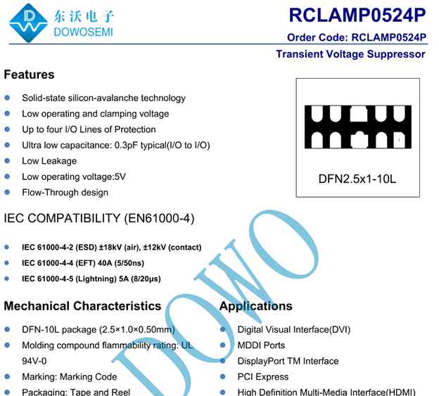 rclamp0524p RCLAMP0524P低電容TVS二極管陣列，為高速數(shù)據(jù)接口保駕護(hù)航