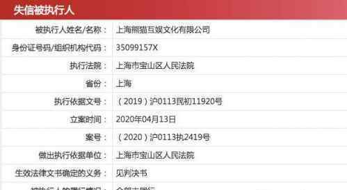 上海熊貓互娛再成失信被執(zhí)行人 究竟發(fā)生了什么