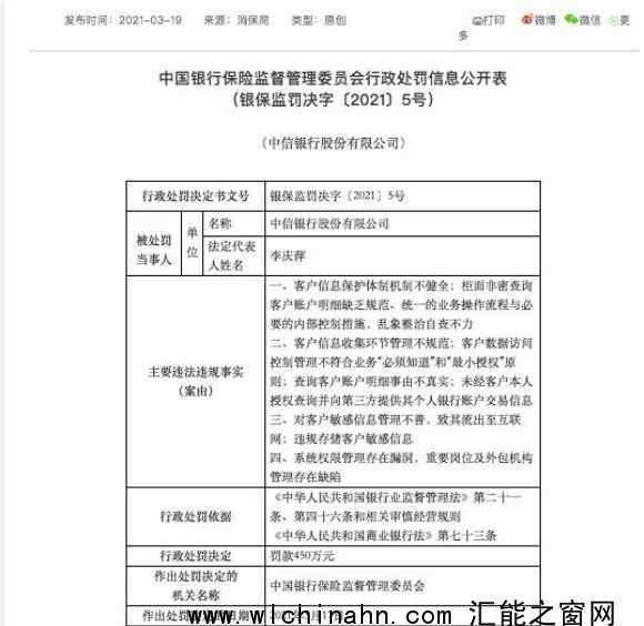 中信銀行泄露池子信息被罰450萬(wàn) 究竟發(fā)生了什么