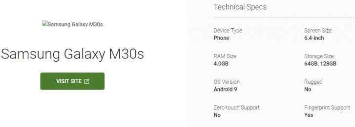 三星Galaxy M30s現(xiàn)身谷歌企業(yè)界面:不支持NFC