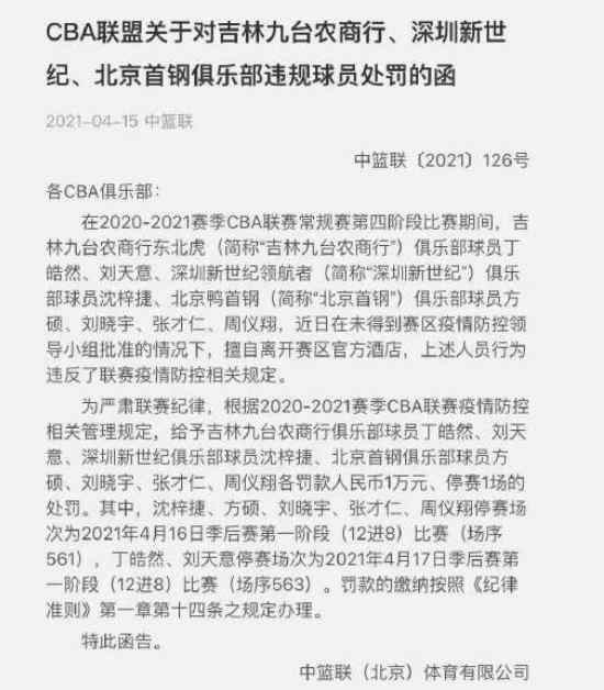 沈梓捷方碩等7名球員被禁賽原因 附2021停賽時間罰款情況一覽最新