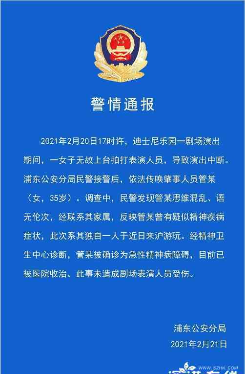 警方通報上海迪士尼游客毆打演員 具體是什么情況？