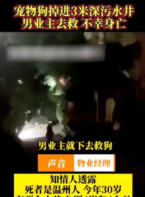 高檔小區(qū)男業(yè)主為救狗掉窨井身亡！家中兩孩子分別4歲和6個月