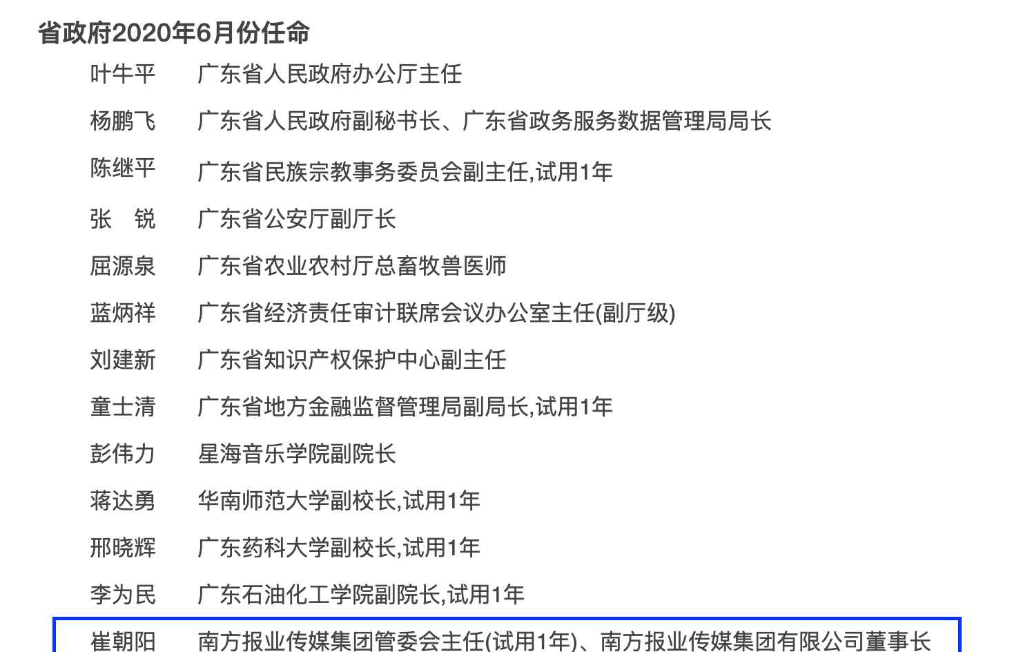 南方日?qǐng)?bào)報(bào)業(yè)集團(tuán) 崔朝陽(yáng)接掌南方報(bào)業(yè)傳媒集團(tuán)