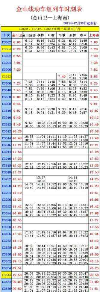 c3604 12月30日起，金山鐵路實(shí)行新時刻表！趕緊收藏！