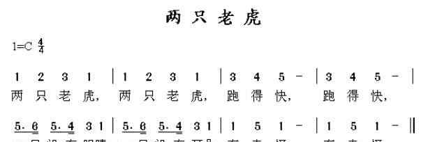 兒歌兩只老虎簡(jiǎn)譜 兩只老虎兒歌視頻-簡(jiǎn)譜-歌詞 - 親寶兒歌