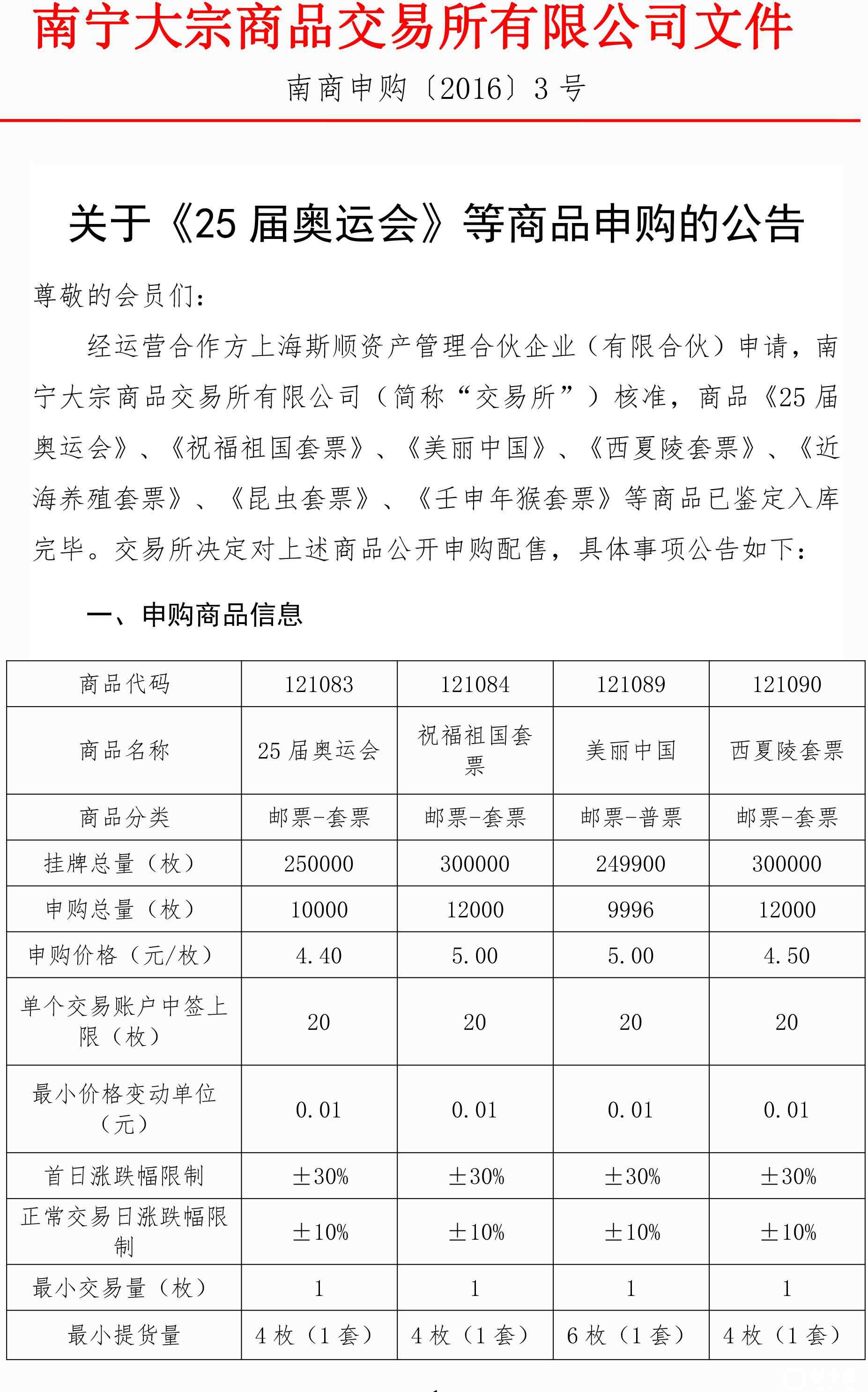 25屆奧運(yùn)會(huì) 關(guān)于《25屆奧運(yùn)會(huì)》等商品申購(gòu)的公告